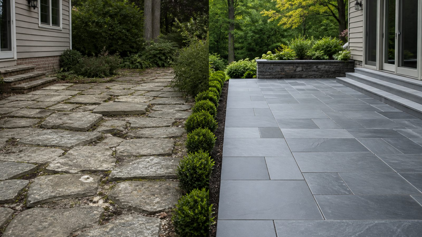 800×450 — frost-heaved old patio vs perfect new patio